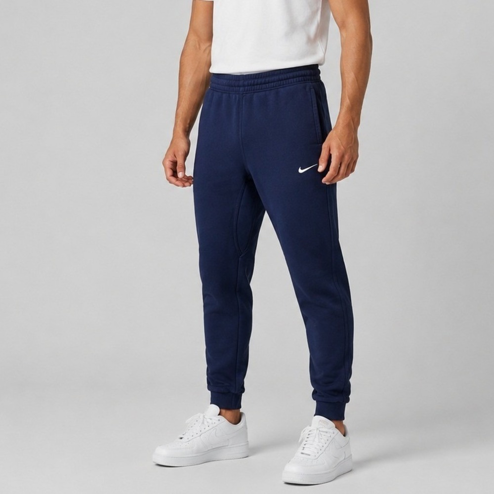 Nike Men's Club Fleece Tapered Sweatpants Medium Navy Blue Embroidered Logo